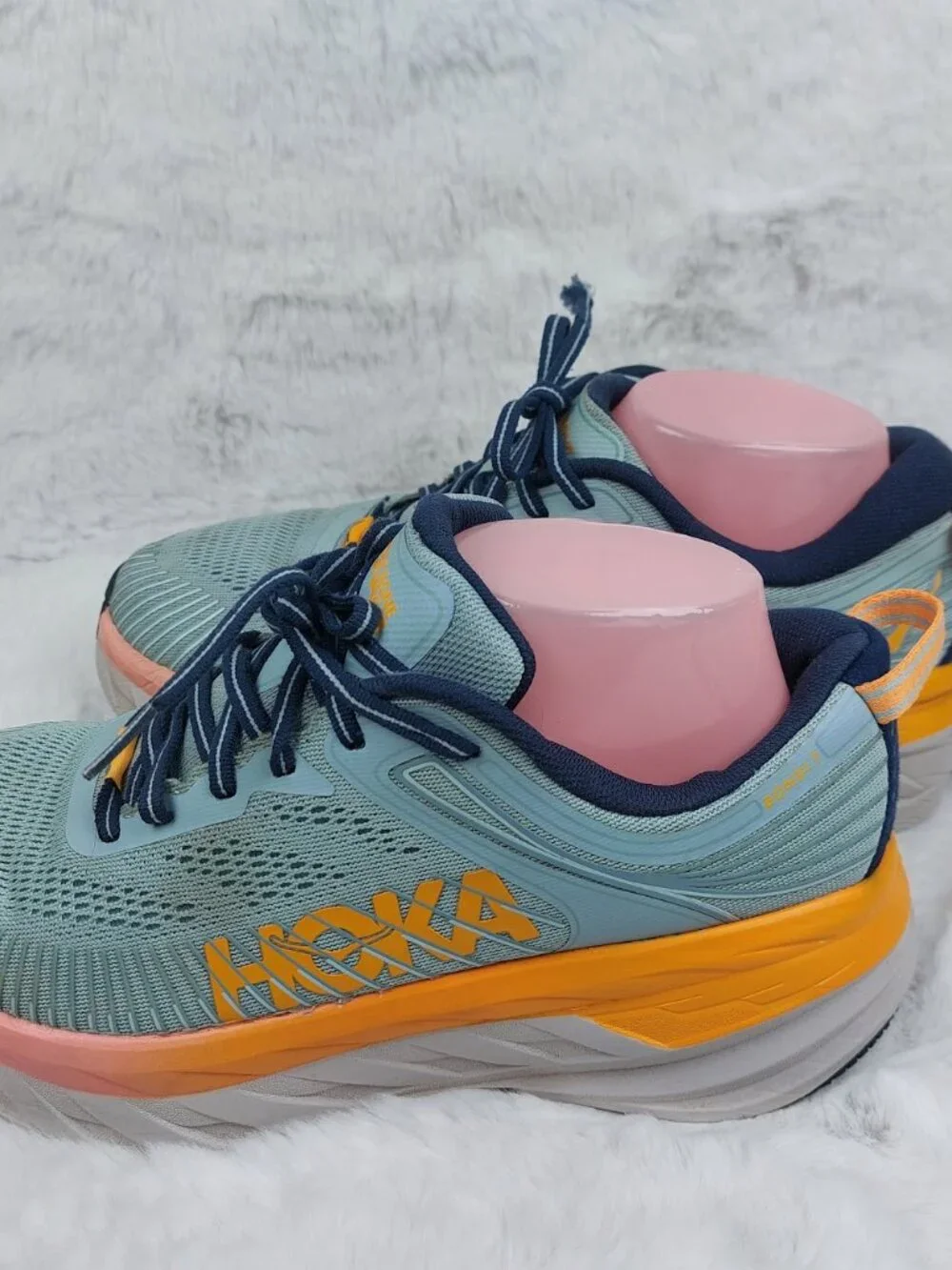Hoka One One Bondi 7 Women's Blue Haze Black Iris Lace-Up Running Shoes Size 8D